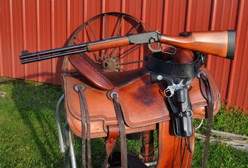 Photo courtesy of Hard Air Magazine-- The Walther Lever Action teamed up with the Colt single action Peacemaker.